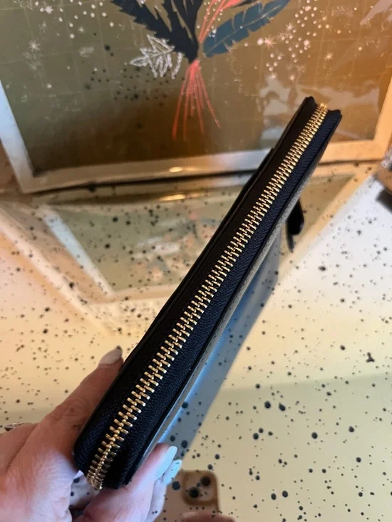 EUC Coach Black Saffiano Leather Zip Wallet with Gold Logo - Picture 5 of 8